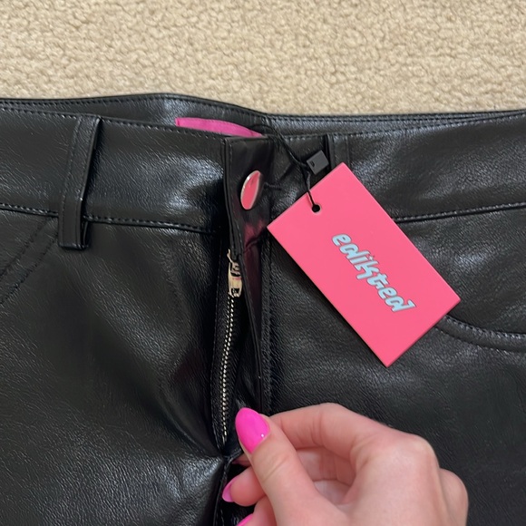 NWT | Edikted | Black Leather Mini Skirt - Picture 2 of 7